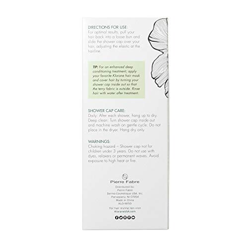 Klorane Washable Terrycloth Lined Showercap, Waterproof, Generously Sized For Long And Thick Hair, Eco-Friendly, Bpa Pvc Free, White Color With A Pattern #TOP1