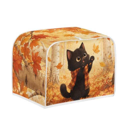 Image of Talayituse Cat Maple Print Toaster Cover 4 Slice Wide Slot, Lightweight Bread Maker Cover Dust Protection Washable Appliance Bag Autumn Decor, M