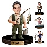 VWCSDSCS Figura Personalizada de Dibujos Animados de Pesca con Foto de Pesca, Retrato de Dibujos Animados de Pesca Personalizado de Escritorio de Fotos, Placa de Nombre, Escultura de Pescador, Adorno
