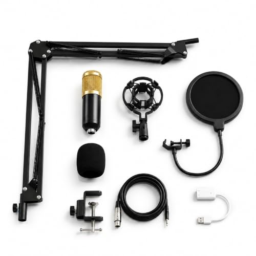 Image of CLAPONE Professional Condenser Microphone Kit with Boom Arm Stand, Pop Filter, Shock Mount, XLR Cable - Studio Recording Mic for YouTube, Podcast, Streaming, Voice Over