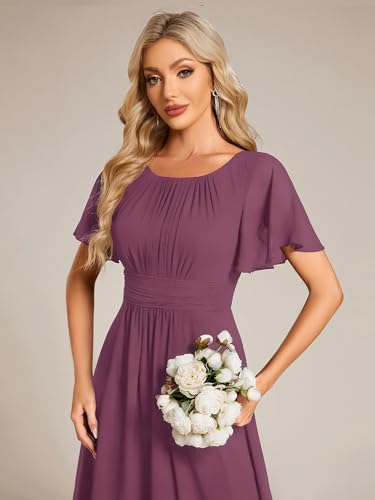 Image of Ever-Pretty Women's Spring Elegant Round Neck Short Sleeve Chiffon Empire Waist Floor Length Formal Dresses Bridesmaid Dress