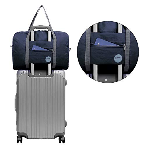Wandf Foldable Travel Duffel Bag Luggage Sports Gym Water Resistant Nylon (D-Dark Blue with Strap)