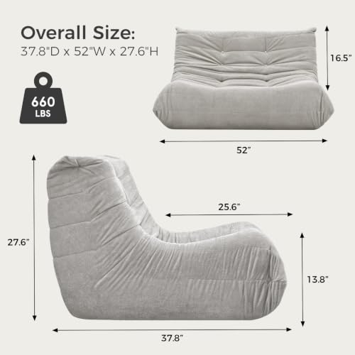 Image of Sytopia Loveseat Chenille Bean Bag Chair for Adults, Oversized 40D Memory Foam Floor Sofa, Giant Deep Seat Gaming Reading Nook, No Assembly Required, Urban Grey