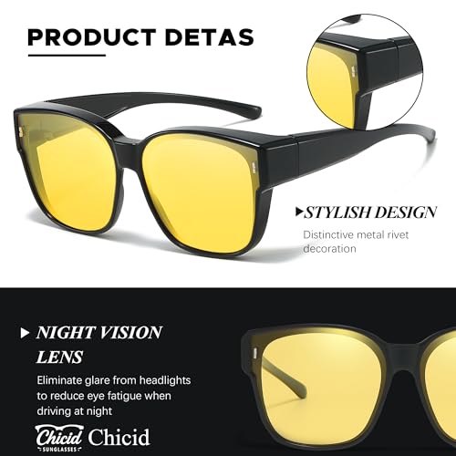 Chicid Night Vision Driving Glasses Women Men Anti Glare Fit Over Polarized Nighttime Sunglasses4
