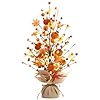 RoseCraft Fall Decor 18 Inch Artificial Red Berry Maple Leaf Pumpkin Tree Tabletop Decorations for Autumn Harvest Home Wedding Holiday Party Indoor Decor Gifts