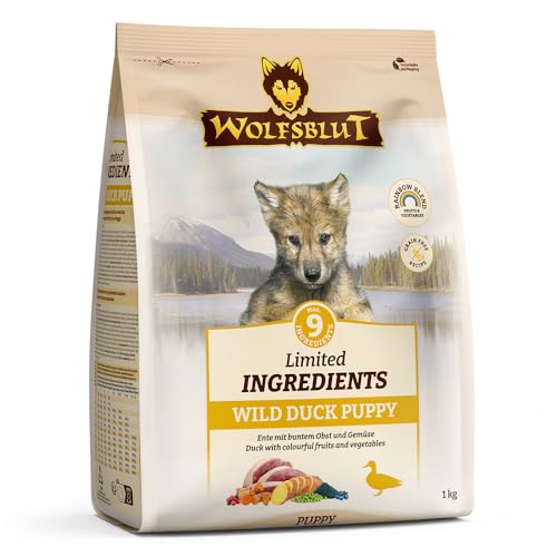 WOLFSBLUT – Wild Duck Puppy Limited Ingredients | Trockenfutter mit maximal 9 Zutaten, ideal für ernährungssensible Hunde. Getreidefreies Alleinfutter ohne Zusatzstoffe im Beutel | 1kg Ente