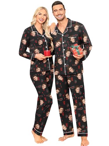 Personalized Face Pajama Sets for Couple Matching Customized Short Pajamas with Photo Name Valentine Gift