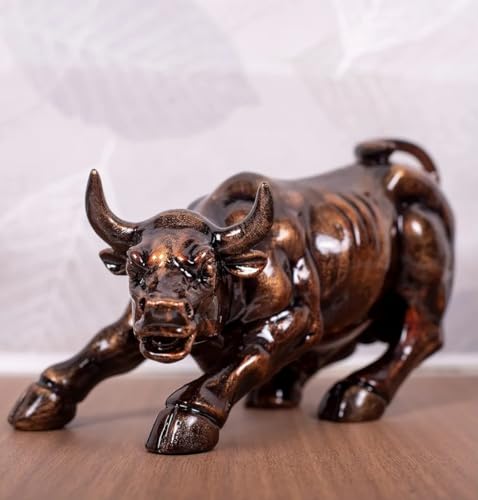 Image of UAG Exports Charging Bull Showpiece - 9 Inches | Durable Polyresin Build | Stock Market Bull Idol for Office Desk, Living Room, Home, & Workstation | Business Success Gift Item - Rustic Copper Finish