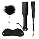 4er Set Peitschen,Augenmaske, Flogger und Gerte, Federkitzler Massage Federstab, Augenbinde Flogger Fetisch Fesseln Sexspielzeug für Paare (Schwarz)