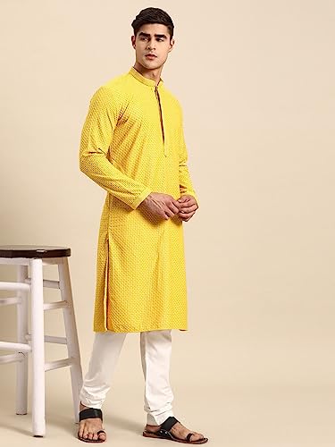 Image of Rajubhai Hargovindas Men Pure Cotton Chikankari Embroidered Straight Kurta