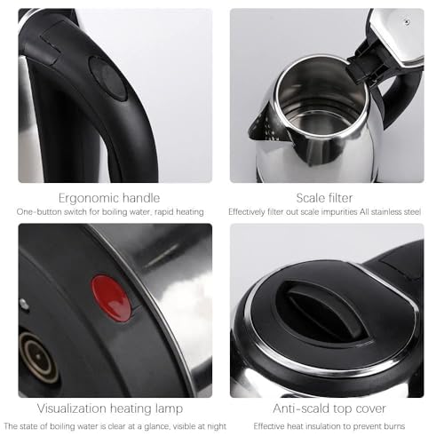 Image of 2 Litre Electric Kettle with Blue Indicator Light, 360 Degree Swivel Base, Automatic Shut Off, Borosilicate Glass Body, Fast Boil Water Heater for Tea, Coffee & Hot Water (SILVER AND BLACK GOLD)