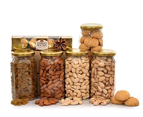 Image of NUTRI MIRACLE Raksha Bandhan Dry Fruit & Nut Gifts With Rakhis For Brother N Family,Cashews,Almonds,Raisins,Pistachios,Cookies,550gm