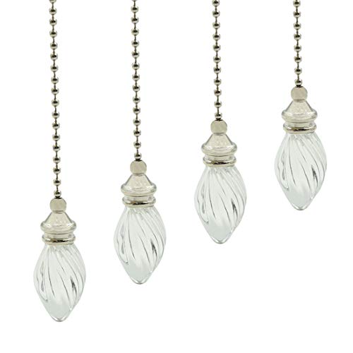 Image of 4Pcs 405mm /16 Length Decorative Ceiling Fan Pull Chains Ornament Crystal Pullchain Gorgeous Hanging Pendants Clear Flame Glass Brushed Nickel Finish Pull Chains