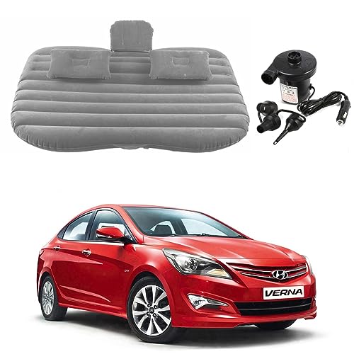 Image of Oshotto Multifunctional Car Travel Bed Mattress with Two Air Pillows, Car Air Pump Compatible with Hyundai Verna Fludic (Grey)
