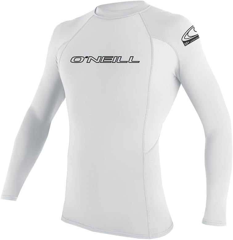 Youth Basic Skins Long Sleeve Rashguard, UPF 50+ Sun and Rash Protection for Surfing and All Outdoor Activities, White, 8