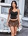 Avidlove Women Sexy Y2K Sheer Lace Ruffle Mini Skirt Low Rise Mesh Ruffle Micro Skirt Coquette Going Out Brown Large