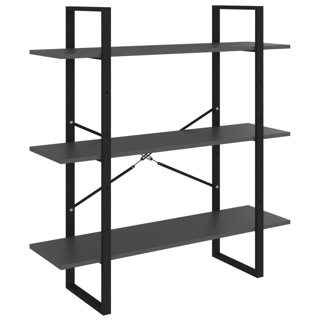 Industrielles Bücherregal Grau 100x30x105 cm aus Holzwerkstoff und Metall, 3 Ablagen für Bücher und Dekoration, modernes Standregal für Wohnzimmer, pflegeleicht mit feuchtem Tuch