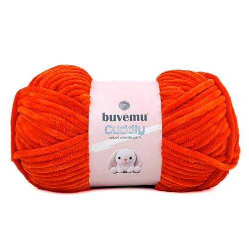 Image of Cuddly Velvet Chenille Yarn, Super Soft Fluffy Bulky for Knitting Crocheting Crafting Blanket Amigurumi, Durable for Shedding, 100 Gram (3.53 Ounces) 109 Yards (100 Meters) (Deep Orange)