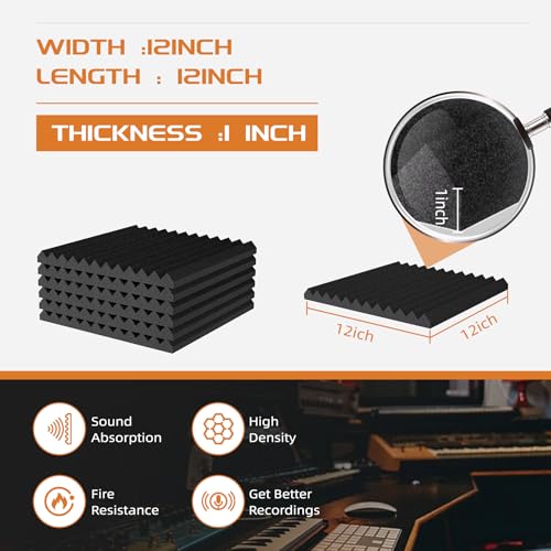 54 Pack Sound Proof Foam Panels |12"×12"×1" Quick-Recovery Soundproof Wall Panels | High Density Sound Dampening Panels for Home Studio |With Adhesive Stickers 270PCS - Image 4
