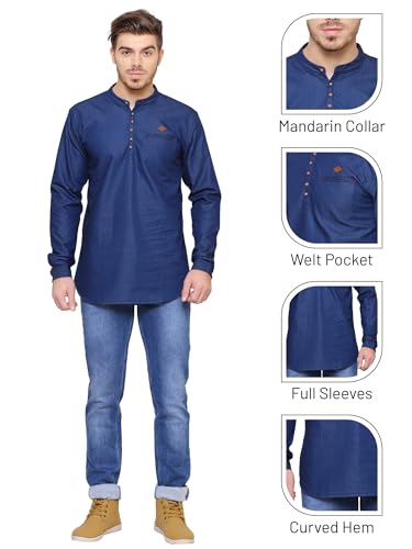 Image of Kuons Avenue Men's Short Denim Kurta | Kurta Shirt for Men