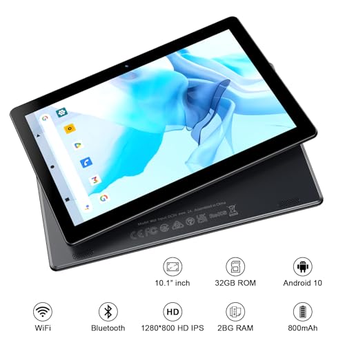Image of 10 Inch Tablet, Android Tablet with 64GB Storage, 6000mAh Battery, HD IPS Display, Dual Camera, WiFi, Bluetooth, GMS Certified, Black