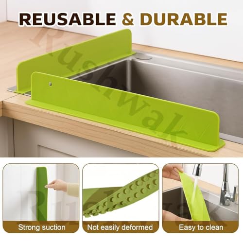 Image of Rushwak 1PCS X 48CM Silicone Sink Splash Guard in Kitchen Sink Water Splash Guard with Strong Suction Cups Waterproof Countertop & Stove Protector Flexible Anti Splash Baffle for Kitchen & Bathroom