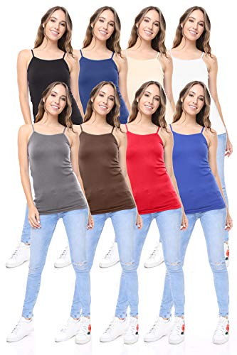 Free to Live 8 Pack Women’s Premium Seamless Basic Layering Camis Tank Tops