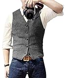 shownicer Anzugweste für Herren Weste Slim Fit V-Ausschnitt Ärmellose Elegant Hochzeit Weste Klassische Einfarbig Casual Businessweste Formelle Anzugwesten für Trauzeugen B Grau M