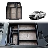 BestEvMod Storage Box Organizer Center Console Tray with Vegan Leather Trim Compatible with Ford F150 F-150 Lightning 2021-2024 Not for 2024 Flash/XLT Not for 2025+ (Retro Grey)
