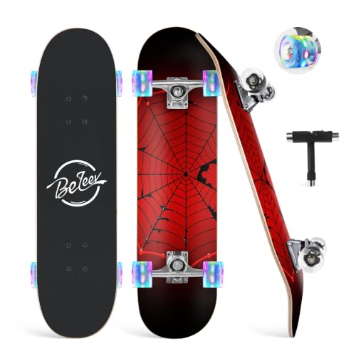 Image of BELEEV Skateboards for Beginners, 31 x 8 inch Complete Skateboard for Kids Teens Adults, 7 Layer Canadian Maple Double Kick Deck Concave Cruiser Trick Skateboard with Multifunction Skate T-Tool
