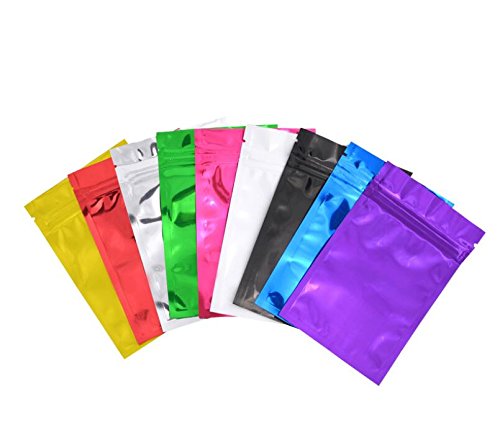 100PCS Metallic Foil Open Top Sealable Bags Double-Sided Color Mylar Foil Flat Heat Sealable Sample Ziplock Bag Durable Food Storage Bag With Tear Notches Pouches Bag For Candy Tea Sugar(3"x4")