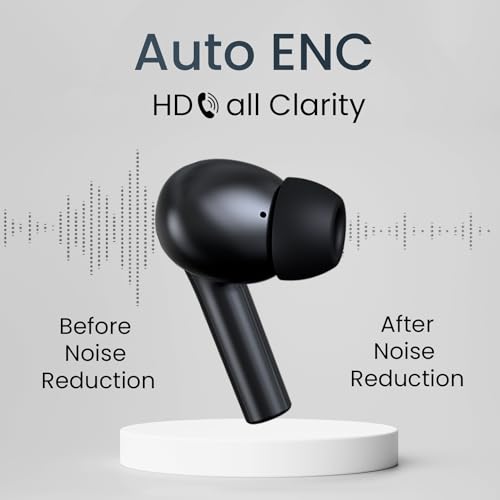 Portronics Harmonics Twins S6 TWS Earbuds with 50Hrs Playtime, Low Latency, Auto ENC, Quad Mics, 10mm Drivers, IPX4 Water Resistant, ASAP Charge, BT5.3, Touch Control, Type C Charging Port(Black)