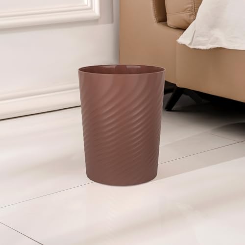 Image of UUJOLY Plastic Small Bathroom Trash Can Wastebasket Garbage Can, Brown | Sturdy-Easy to Clean, Bathroom, Laundry Room, Kitchen, Office, Kids Room, Dorm, Bedroom, 1.8 Gallon
