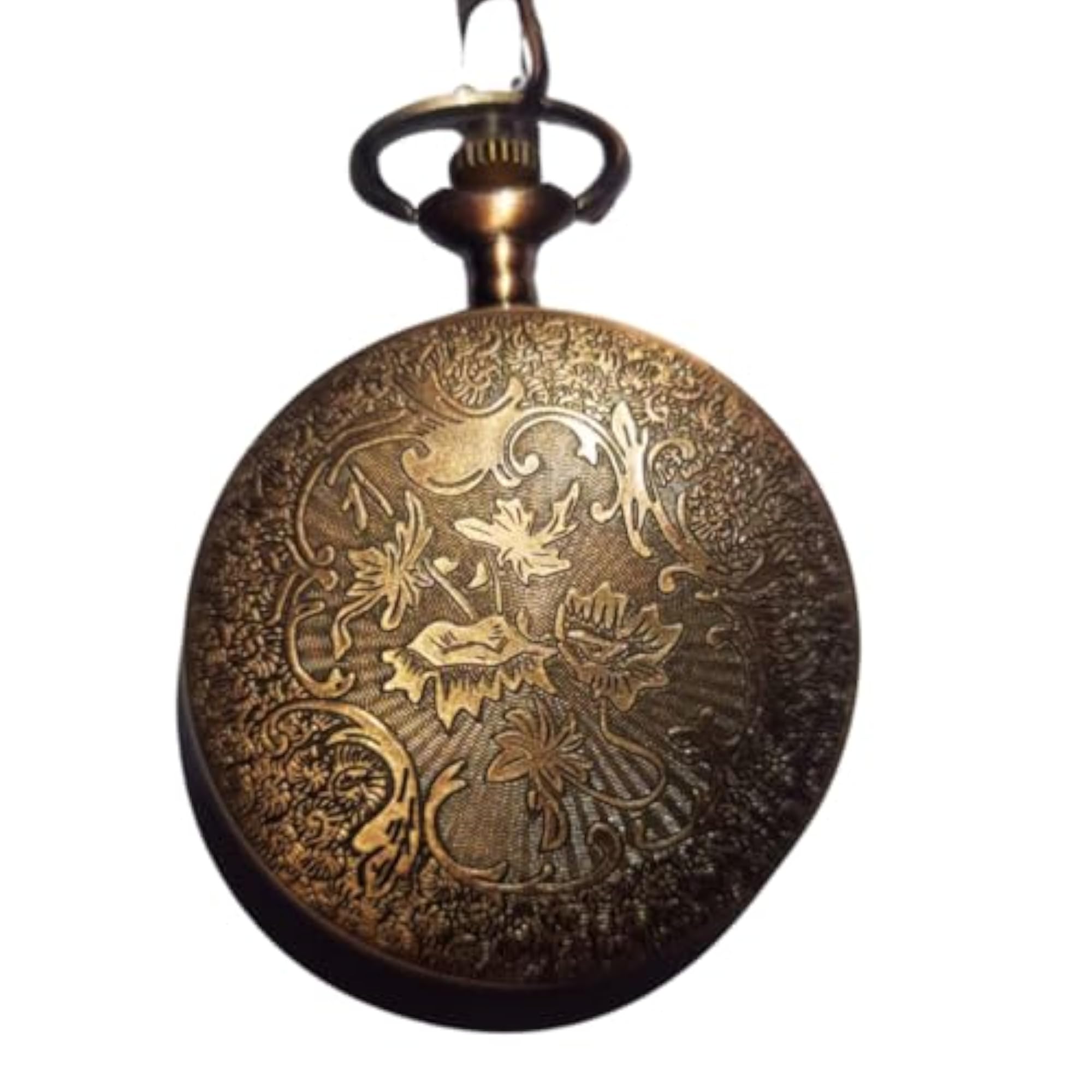 Antique Bronze Heart Pattern Pocket Watch with Chain