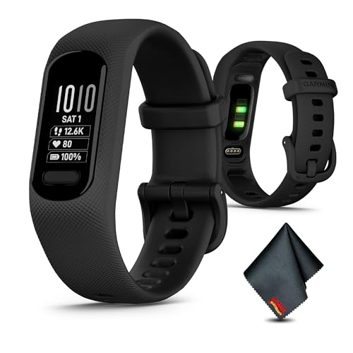 Garmin vívosmart 5, Fitness Tracker, Long-Lasting Battery, Simple Design, Black Large Bundle with Microfiber Cleaning Cloth