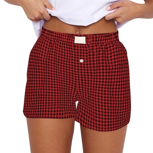Pantalones cortos de trabajo para mujer, bonitos, suaves, elásticos, cintura baja, estampado a cuadros, cómodos, ropa de trabajo, casual, cintura alta, elástica, pantalones de verano, Bk2., XXL