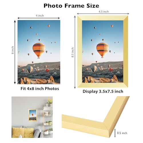 Image of JCJMY 4x8 Picture Frame Gold for Wall Hanging or Tabletop, Wall Mounting Horizontally or Vertically, 4 x 8 Wall Gallery Poster Photo Frame with Shatter Resistant Plexiglass, Gold
