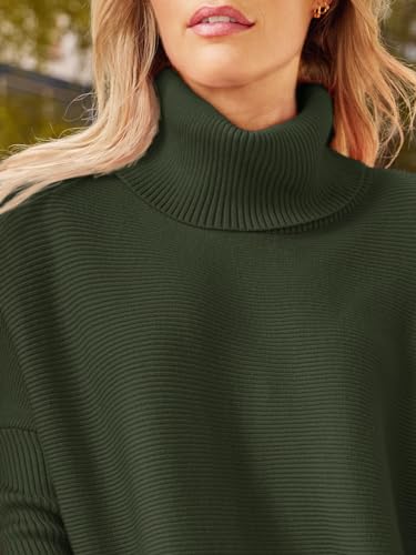 Image of LILLUSORY Women's Turtleneck Oversized Sweaters Long Batwing Sleeve Spilt Hem Tunic Pullover Knit Tops
