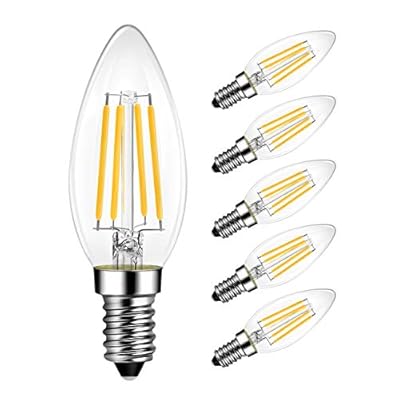 LVWIT B11 LED Edison Filament Bulb Dimmable 60W Equivalent, E12 Candelabra Base 2700K Warm White Candle Light Bulb, UL-Listed (6 Pack)