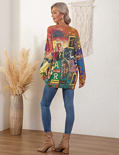 Image of YESNO Women Christmas Sweater Graphic Printed Oversized Pullover Sweaters Casual Loose Knit Tops S01
