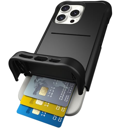 Scooch for iPhone 16 Pro Max Case with Card Holder, Wingmate Wallet Case with Hidden Card Slot and RFID Protection for up to 4 Cards, 10-Foot Drop Protection, Black