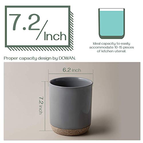 Dowan Kitchen Utensil Holder, 7.2″ Large Utensil Crock, Cooking Utensil Holder For Countertop, Table-Protection Cork Mat, Heavy Stable Ceramic, No Wobbling, Easy To Clean, Fathers Day Gifts, Grey #TOP3