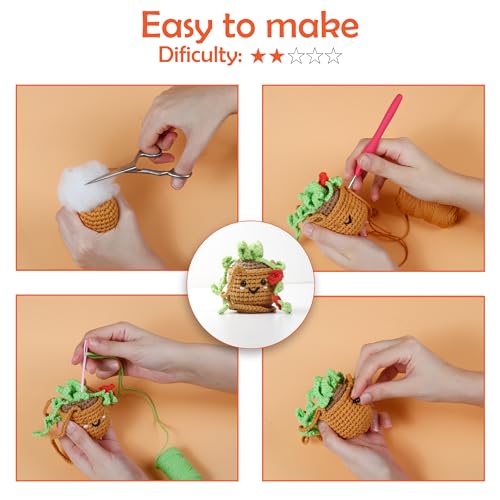 Image of A-URA Learn to Crochet Kit for Beginners Kids and Adults, Premium Pattern Sunflower Beginner Crochet Kits with Easy Tube Yarn & Step-by-Step Video Tutorials (Hanging Pot Plant)