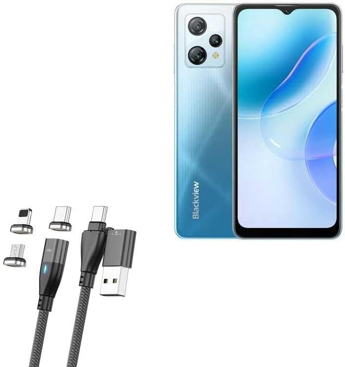 BoxWave Cable Compatible with Blackview A53 - MagnetoSnap PD AllCharge Cable (100W), Magnet PD 100W Charging Cable USB Type-C Micro USB - Jet Black
