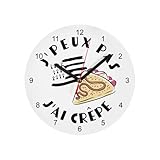 Fabulous Horloge Murale en Verre   J'Peux Pas J'Ai Crêpe Bretagne Terroir Nourriture   Diamètre 20 cm   Blanc