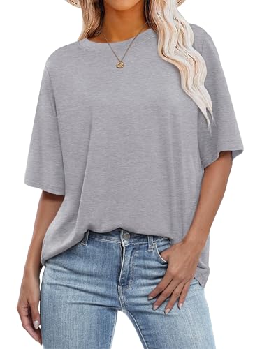 ANRABESS Women's Oversized Tee Shirts, Comfy Fabric Loose Fit Top, All-Day Cozy for Gym, Lounge Office, Versatile Casual Wear Charcoal Heather X-Large