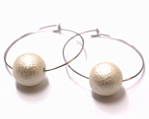 コットンパール風ピアス 一粒パール フープピアス 軽い パールピアス シンプル K16GP (SILVER/10mm)