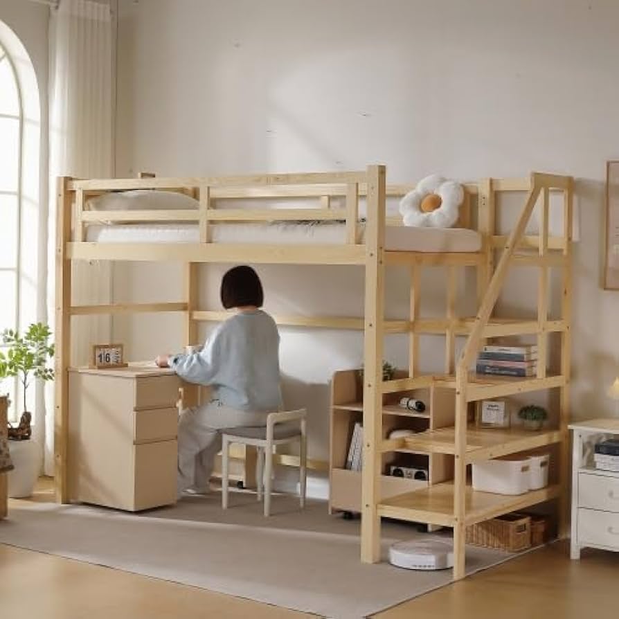 木製ロフトベッド ナチュラル Amazon｜CSSMCOMP(売店)【ナチュラルxホワイト】システムベッド