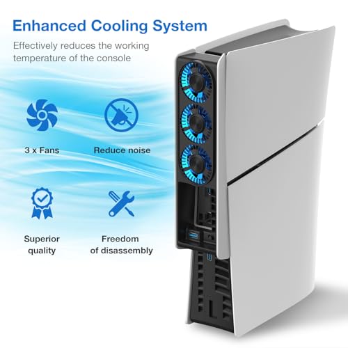 Image of MEQI PS5 Slim Cooling Fan, PS5 Slim Accessories Upgraded Quiet Cooler Fan with LED Light & USB Hubs, Efficient Cooling Station for PS5 Slim Disc & Digital Edition