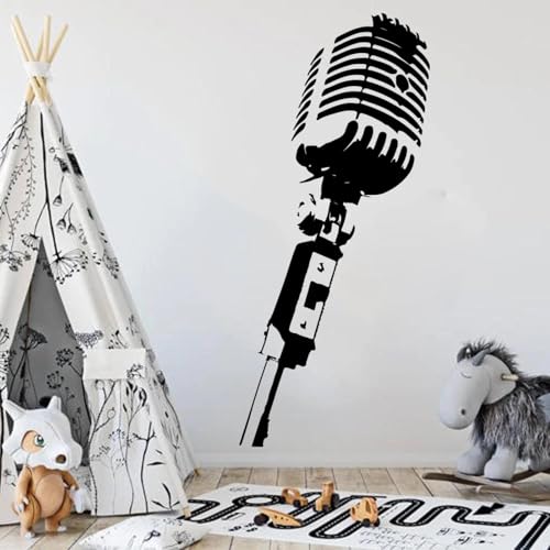 Calcomanía de pared con diseño de micrófono y música para dormitorio, guardería, estudio de adolescentes, aula, habitación infantil, decoración artística